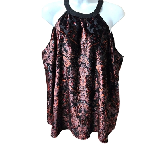 Torrid Velvet Halter -Top Black and Burgundy Paisley Print With Tunic Length 4X - Picture 3 of 16